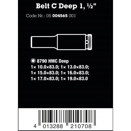 WERA BELT C Deep 1, 6-delige Doppen set, lange doppen met 1/2" -AANDRIJVING