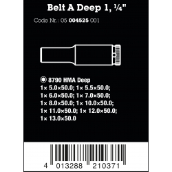 WERA BELT A Deep 1, 9-delige Doppen set, lange doppen met 1/4" -AANDRIJVING WERA BELT A Deep 1, 9-delige Doppen set, lange doppen met 1/4" -AANDRIJVING
