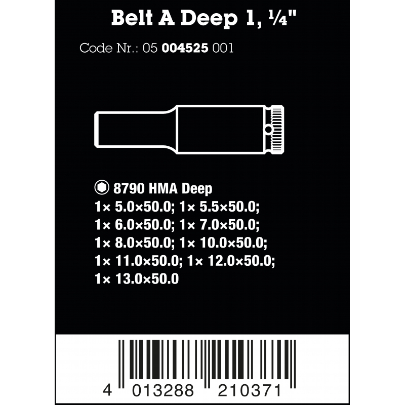 WERA BELT A Deep 1, 9-delige Doppen set, lange doppen met 1/4" -AANDRIJVING WERA BELT A Deep 1, 9-delige Doppen set, lange doppen met 1/4" -AANDRIJVING