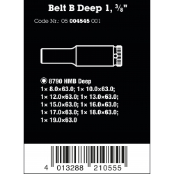 WERA BELT B Deep 1, 9-delige Doppen set, lange doppen met 3/8" -AANDRIJVING WERA BELT B Deep 1, 9-delige Doppen set, lange doppen met 3/8" -AANDRIJVING