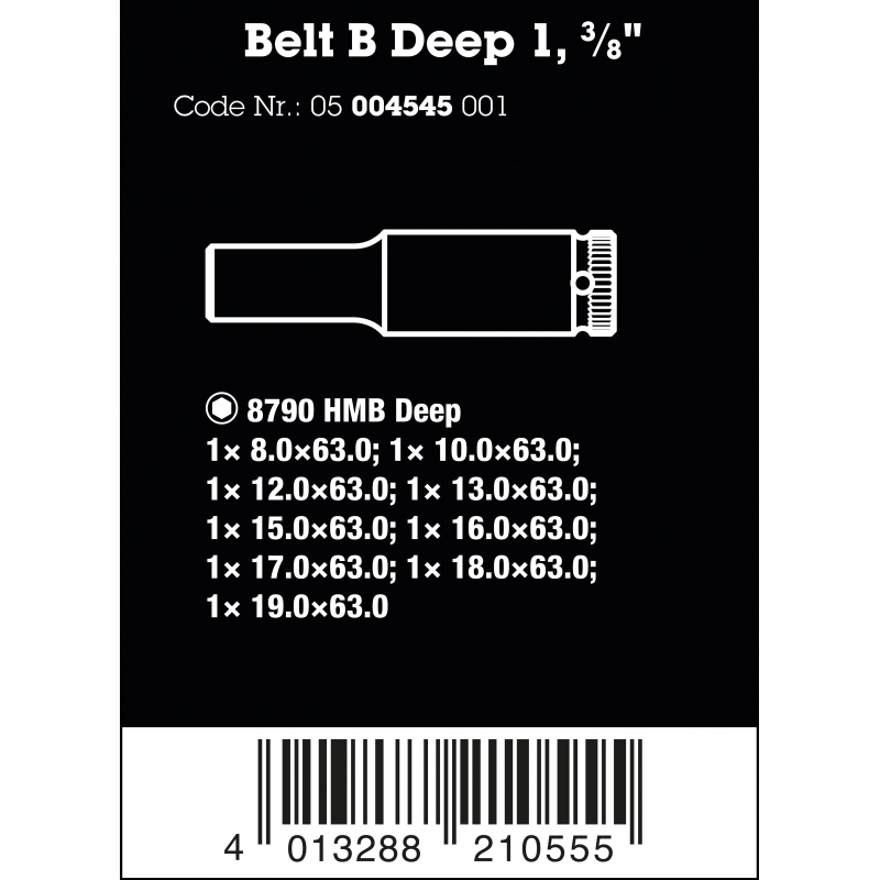 WERA BELT B Deep 1, 9-delige Doppen set, lange doppen met 3/8" -AANDRIJVING WERA BELT B Deep 1, 9-delige Doppen set, lange doppen met 3/8" -AANDRIJVING