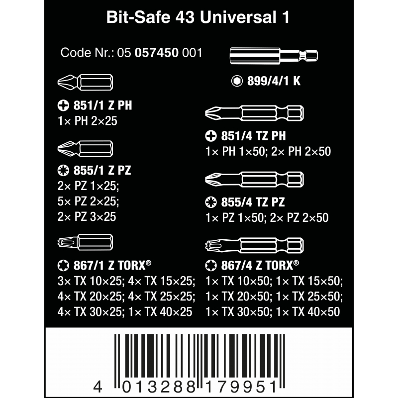 Wera Bit-Safe 43 Universal 1, Bitset