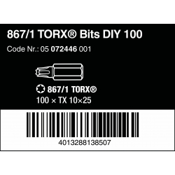 WERA TORX®  TX 10 Z-bits 867/1 DIY 100 stuks WERA TORX®  TX 10 Z-bits 867/1 DIY 100 stuks