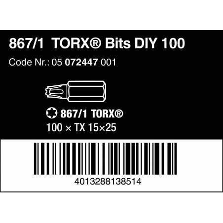 WERA TORX® TX 15 Z-bits 867/1 DIY 100 stuks