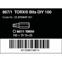 WERA TORX® TX 15 Z-bits 867/1 DIY 100 stuks WERA TORX® TX 15 Z-bits 867/1 DIY 100 stuks