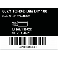 WERA TORX® TX 20 Z-bits 867/1 DIY 100 stuks WERA TORX® TX 20 Z-bits 867/1 DIY 100 stuks