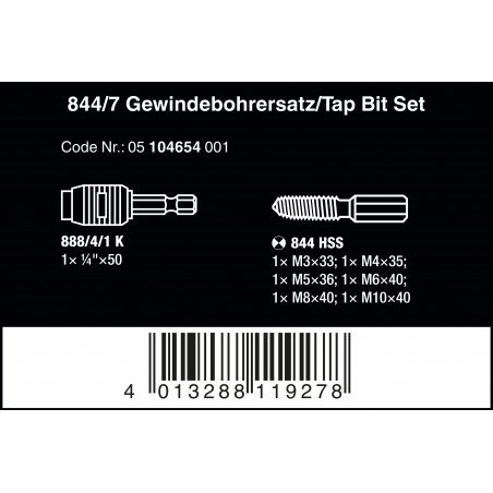 WERA 844/7 Schroefdraad-tap-bit-set