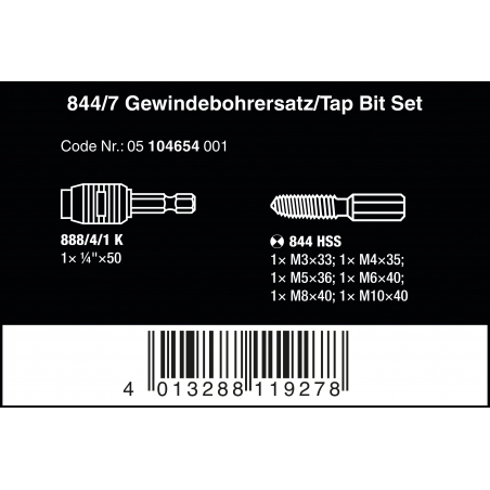 WERA 844/7 Schroefdraad-tap-bit-set WERA 844/7 Schroefdraad-tap-bit-set