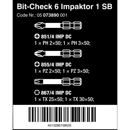 WERA Bit-Check BC 6 Impaktor. Lange bits