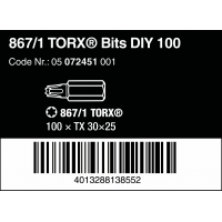 WERA TORX® TX 30 Z-bits 867/1 DIY 100 stuks WERA TORX® TX 30 Z-bits 867/1 DIY 100 stuks