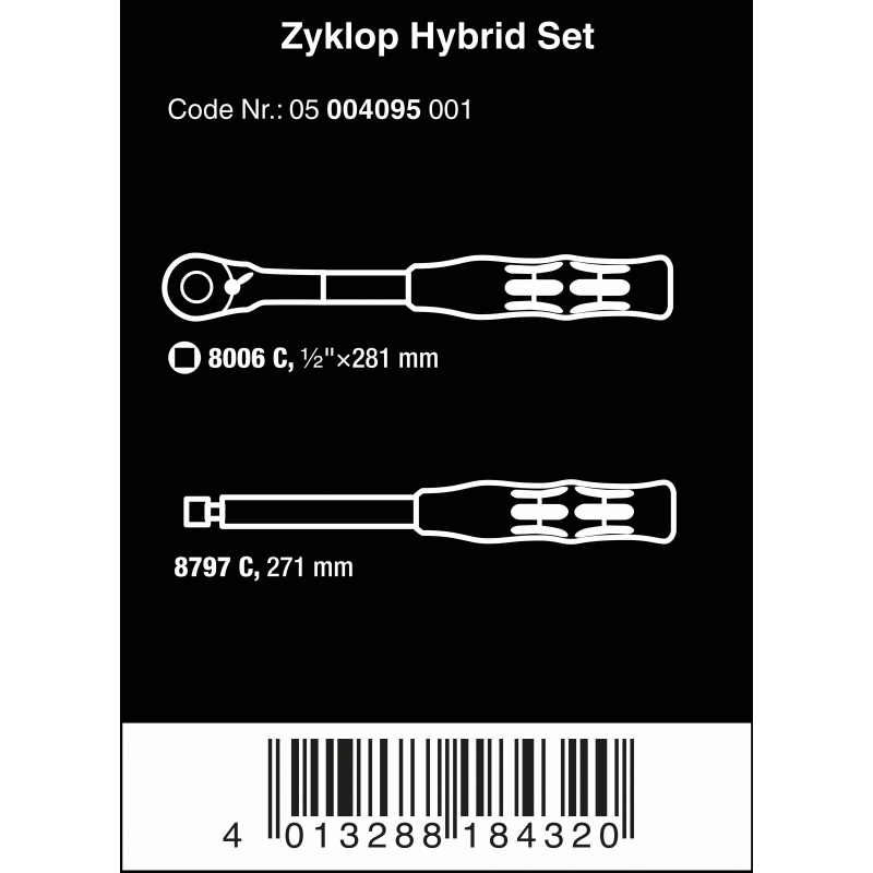 WERA Zyklop Hybrid-ratel set Switch 1/2"-aandrijving, ratel plus verlengstuk