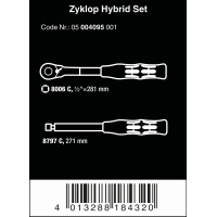 WERA Zyklop Hybrid-ratel set Switch 1/2"-aandrijving, ratel plus verlengstuk