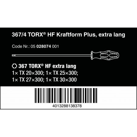 WERA 367/4 TORX® HF Kraftform Plus Schroevendraaierset HF met 300 mm lange klingen WERA 367/4 TORX® HF Kraftform Plus Schroevendraaierset HF met 300 mm lange klingen