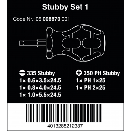 WERA Stubby set 1-Sleuf/Phillips