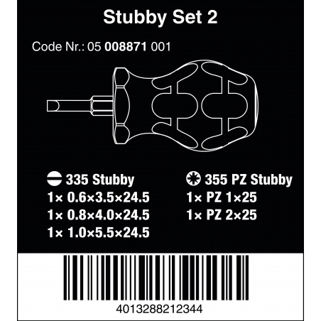 WERA Stubby set 2-Sleuf/Pozidrive