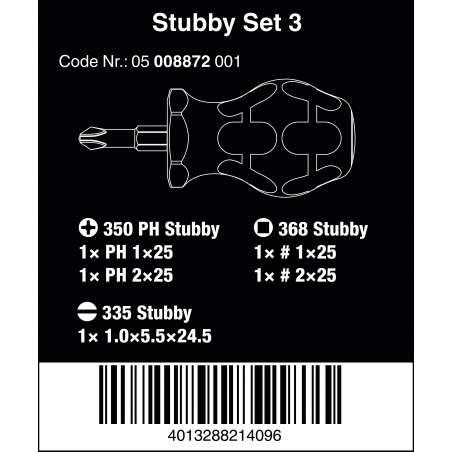 WERA Stubby set 3-Sleuf/Robertson(binnenvierkant)/Phillips WERA Stubby set 3-Sleuf/Robertson(binnenvierkant)/Phillips