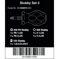 WERA Stubby set 3-Sleuf/Robertson(binnenvierkant)/Phillips