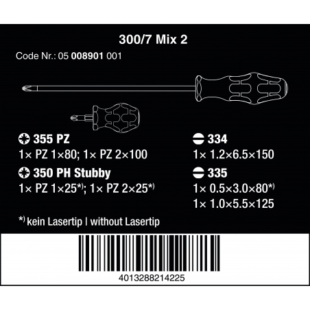 WERA 300/7 Mix 2 Stubby/Schroevendraaierset Kraftform Plus Lasertip WERA 300/7 Mix 2 Stubby/Schroevendraaierset Kraftform Plus Lasertip