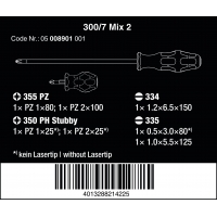 WERA 300/7 Mix 2 Stubby/Schroevendraaierset Kraftform Plus Lasertip WERA 300/7 Mix 2 Stubby/Schroevendraaierset Kraftform Plus Lasertip