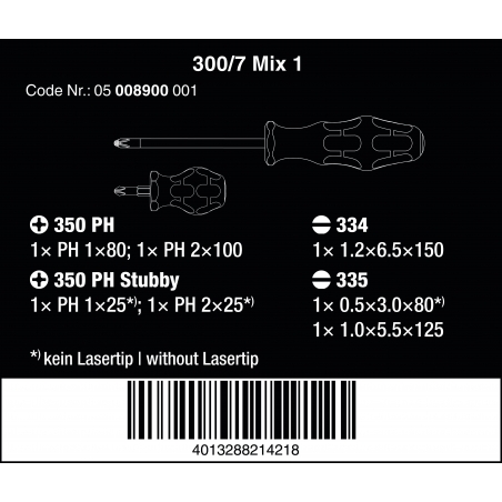 WERA 300/7 Mix 1 Stubby/Schroevendraaierset Kraftform Plus Lasertip WERA 300/7 Mix 1 Stubby/Schroevendraaierset Kraftform Plus Lasertip