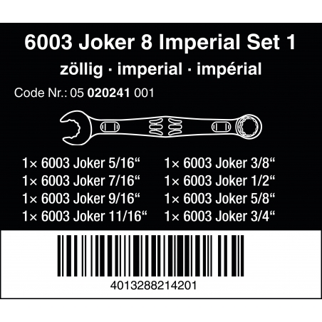 WERA 6003 Joker Imperial 8-delige Ringsteeksleutel Set(in inches)