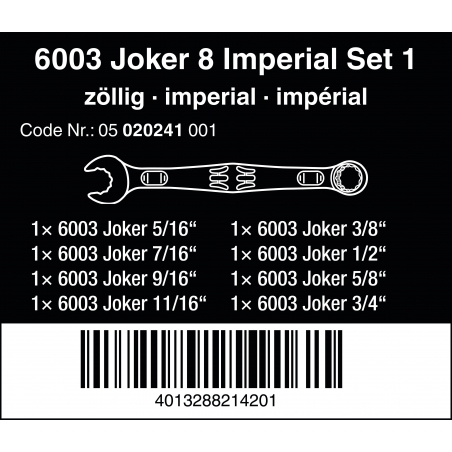 WERA 6003 Joker Imperial 8-delige Ringsteeksleutel Set(in inches) WERA 6003 Joker Imperial 8-delige Ringsteeksleutel Set(in inches)