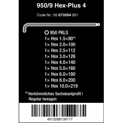 WERA Inbussleutelset Verchroomd 950/9 Hex-Plus Extra kort WERA Inbussleutelset Verchroomd 950/9 Hex-Plus Extra kort