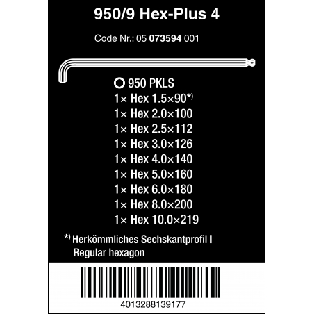 WERA Inbussleutelset Verchroomd 950/9 Hex-Plus Extra kort