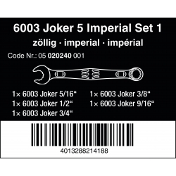 WERA 6003 Joker Imperial 5-delige Ringsteeksleutel Set(in inches) -... WERA 6003 Joker Imperial 5-delige Ringsteeksleutel Set(in inches) -...