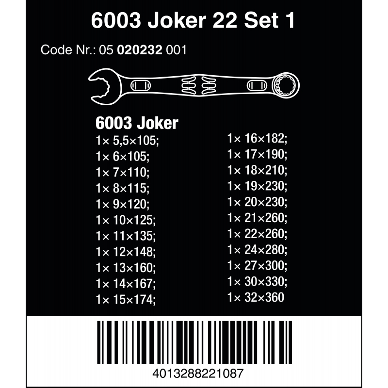 WERA 6003 Joker 22-delige Ringsteeksleutel Set 05 020232 001