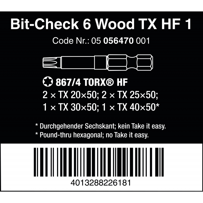 WERA Bit-Check 6 TORX®HF lang vasthoudfunctie 05056470 4013288226181