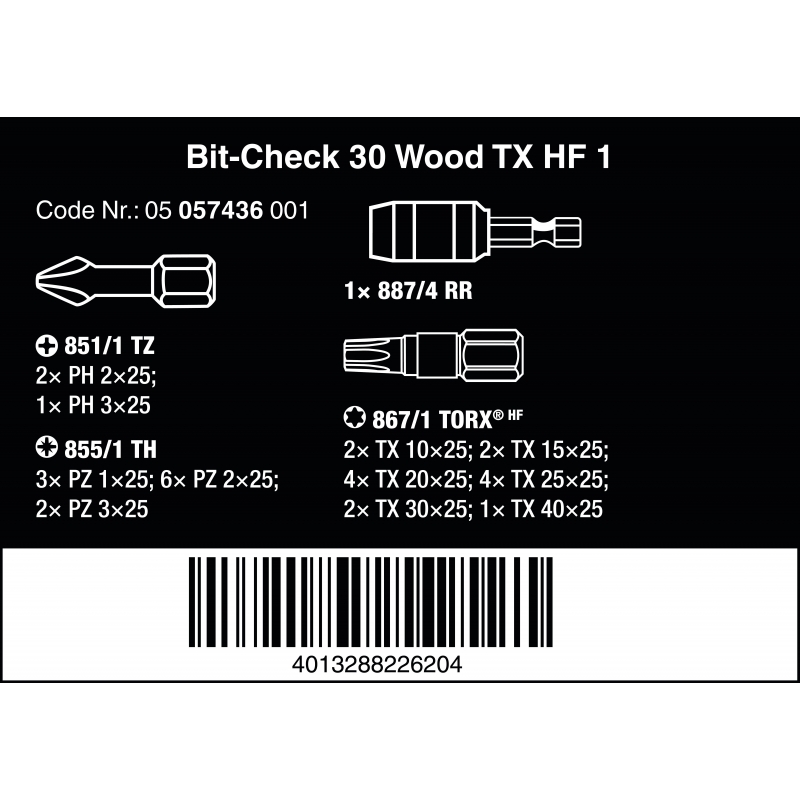 WERA Bit-Check 30 Wood TX HF 1 vasthoudfunctie 05057436 4013288226204