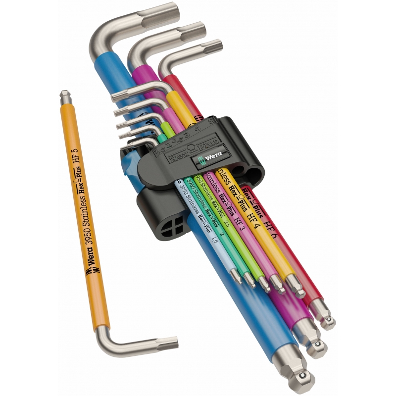 WERA Inbussleutelset RVS 3950/9 HF Multicolour met vasthoudfunctie 05022699001 4013288224477