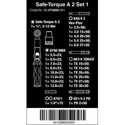 WERA Draaimomentsleutel A 2 Set 1 Safe-Torque 2- 12 Nm 1/4"-zeskant 23-delig 05075832001 4013288223043