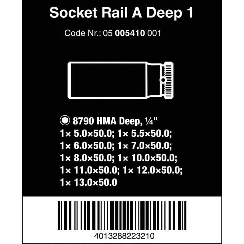 WERA Dop Magneetstrip met 9 lange doppen 05005410001 4013288223210