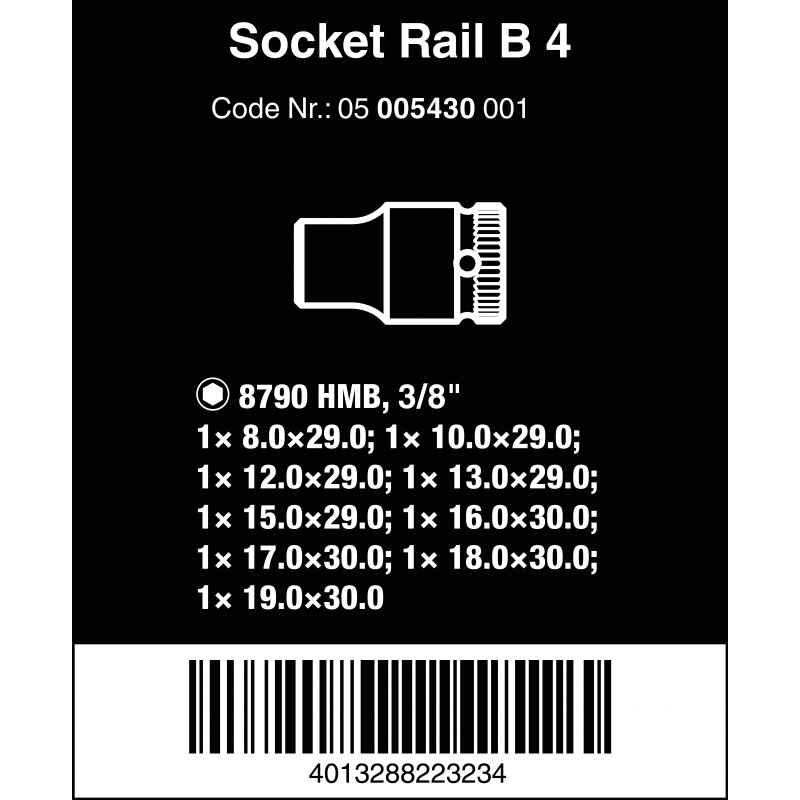 WERA MAGNEETSTRIP B 4 DOPPEN SET,  3/8"  05005430001 4013288223234