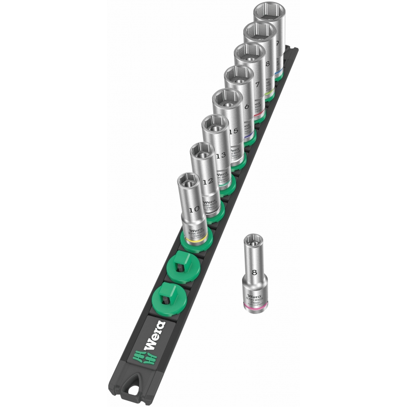 WERA Magneetstrip B, 9-delig lange doppen 3/8"  05005440001 4013288223241