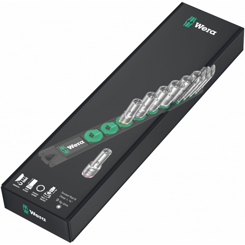 WERA Magneetstrip B, 9-delig lange doppen 3/8"  05005440001 4013288223241