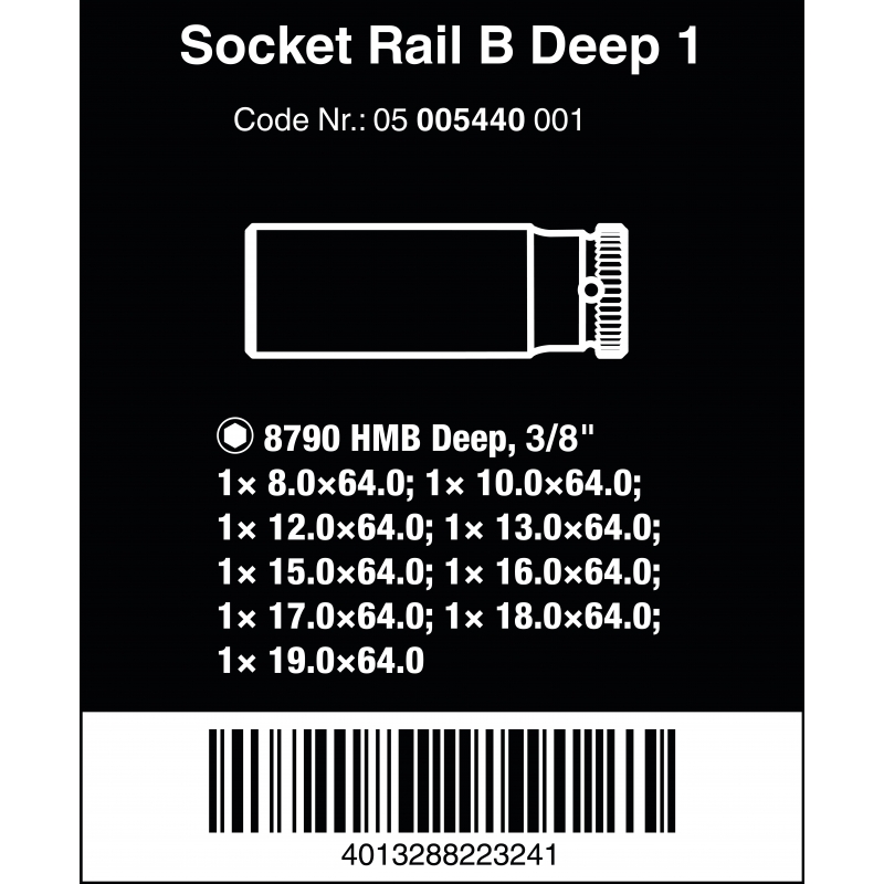 WERA Magneetstrip B, 9-delig lange doppen 3/8"  05005440001 4013288223241