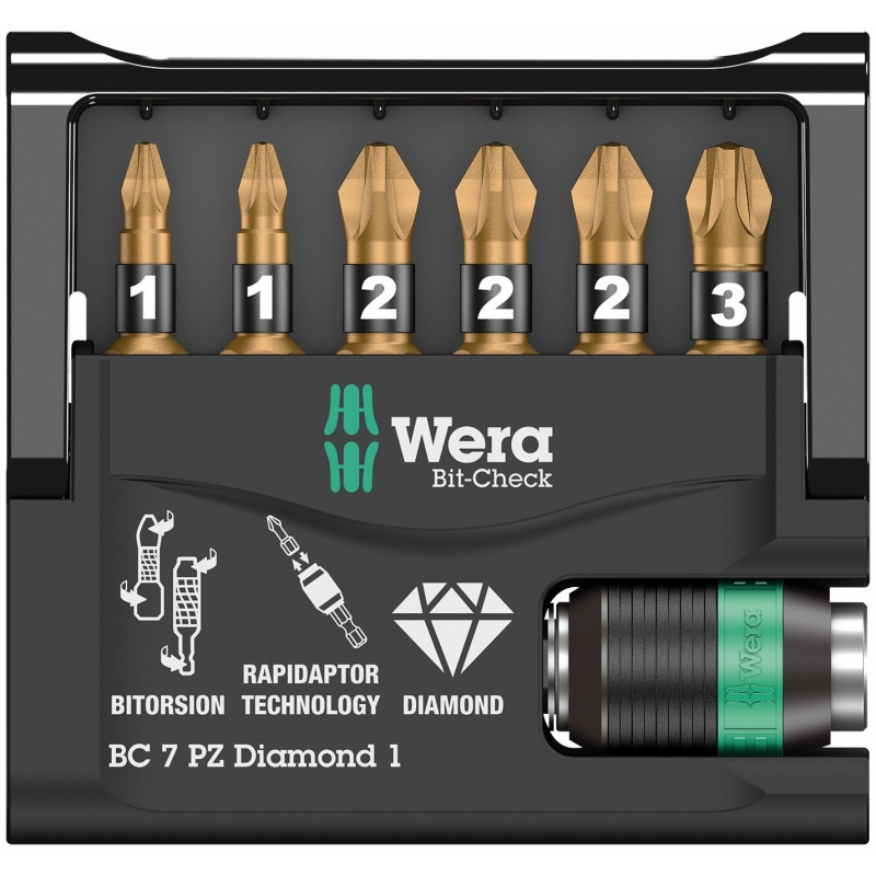 WERA Bit-Check 7 PZ Diamond 1, 7-delig 05057412001 4013288180001