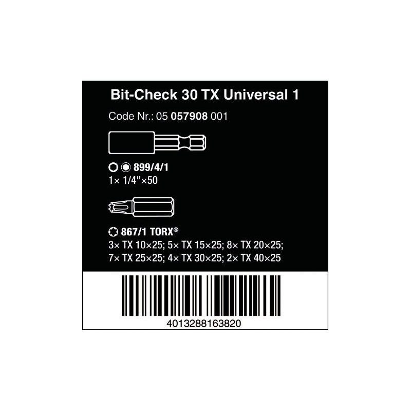 WERA Bit-Check 30 TX Universal 1, 30-delig 05057908001 4013288163820 WERA Bit-Check 30 TX Universal 1, 30-delig 05057908001 4013288163820