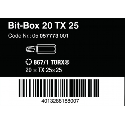 WERA 20x  TORX® TX25 x 25 mm  Z-bits in Bit-Box 867/1 TORX® 05057773001 4013288188007