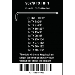 WERA 967/9 TORX® HF 1 Stiftsleutelset met vasthoudfunctie, Blacklaser 05024244001 4013288104953
