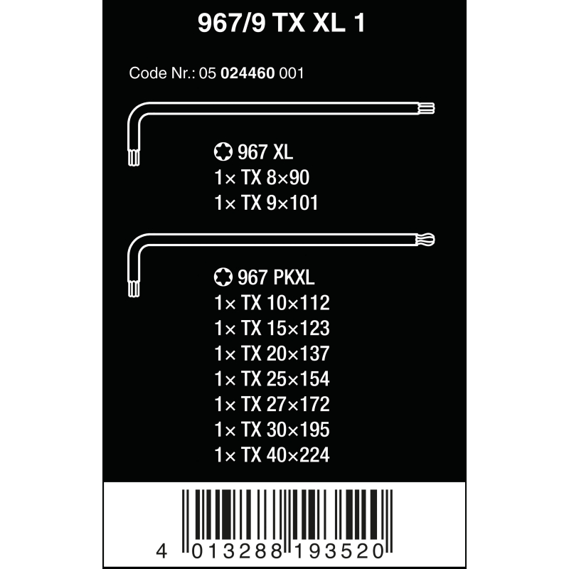 WERA  TORX®-kogelkop sleutelset extra lang 967/9 TX XL 1 05024460001 4013288193520 WERA  TORX®-kogelkop sleutelset extra lang 967/9 TX XL 1 05024460001 4013288193520