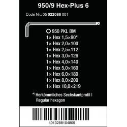 WERA Lange inbussleutelset 950/9 metrisch, BlackLaser 9-delig 05022086001 4013288104809