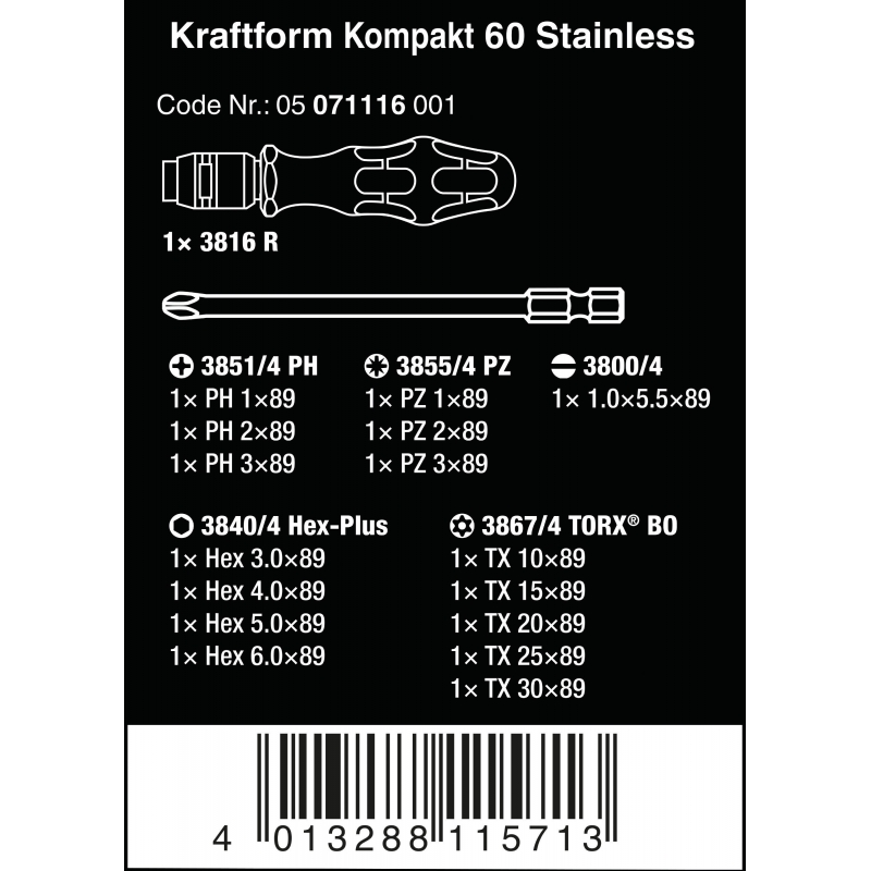 WERA Kraftform Kompakt 60 Stainless toolfinder KK60 05071116001 4013288115713