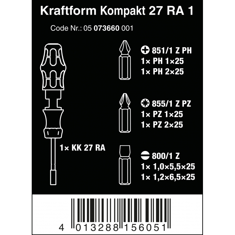WERA Kraftform Kompakt 27 RA 1 Ratelhandgreep, 1/4", 7-delig 05073660001 4013288156051