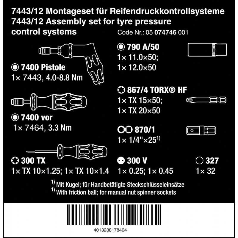 WERA 7443/12 Montageset voor bandenspanningscontrolesysteem, 12-delig 05074746001 4013288178404 WERA 7443/12 Montageset voor bandenspanningscontrolesysteem, 12-delig 05074746001 4013288178404