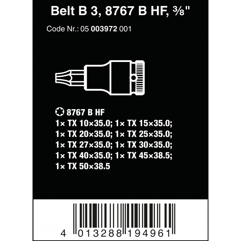 WERA BELT B 3 TORX® HF ZYKLOP BITDOPPEN SET TORX®, MET VASTHOUDFUNC... WERA BELT B 3 TORX® HF ZYKLOP BITDOPPEN SET TORX®, MET VASTHOUDFUNC...
