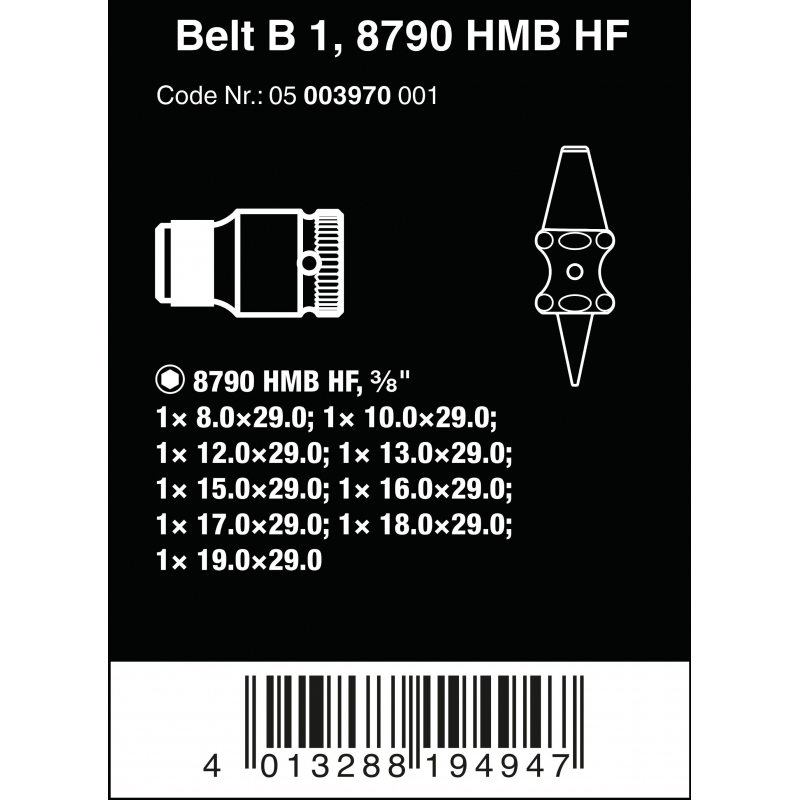 WERA BELT B 1 ZYKLOP DOPPEN SET, MET VASTHOUDFUNCTIE, 3/8\\" -AANDR... WERA BELT B 1 ZYKLOP DOPPEN SET, MET VASTHOUDFUNCTIE, 3/8\\" -AANDR...